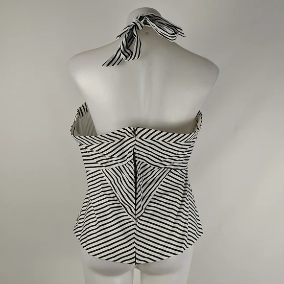 Queenspark Top Size 18 Black White Stripe Tie-up Halterneck Buttons Zip-up Back - Picture 4 of 9